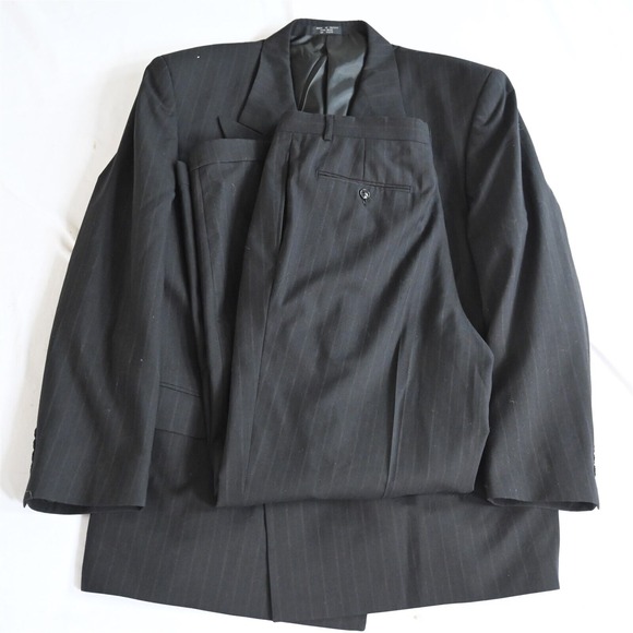 Versini 46R 34x30 Black Stripe‎ Double Breasted Mens Jacket Pants Suit
